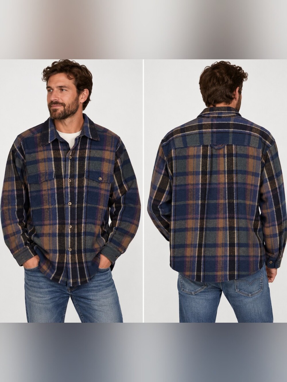 Vintage Eddie Bauer Men’s L Wool Plaid Flannel Shacket Shirt Jacket